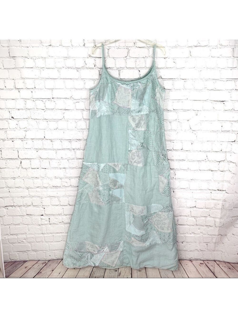 Euc-tera Bora Designer Italian Linen PatchWork Lagenlook Fully Lined  Maxi Dress
